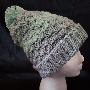 Crochet Mint Ombre Pom Pom Hat/New